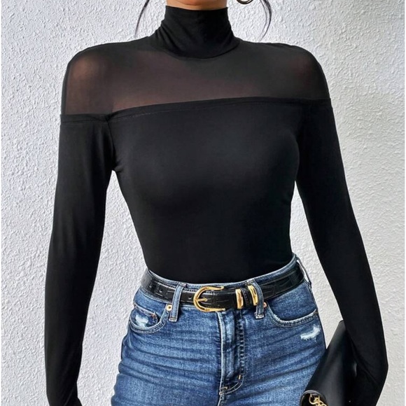 Privé Contrast Mesh High Neck Tee - Picture 3 of 6